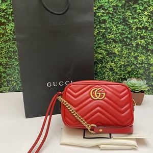 Gucci GG Marmont Mini Red Matelasse Leather Crossbody (E028007489)